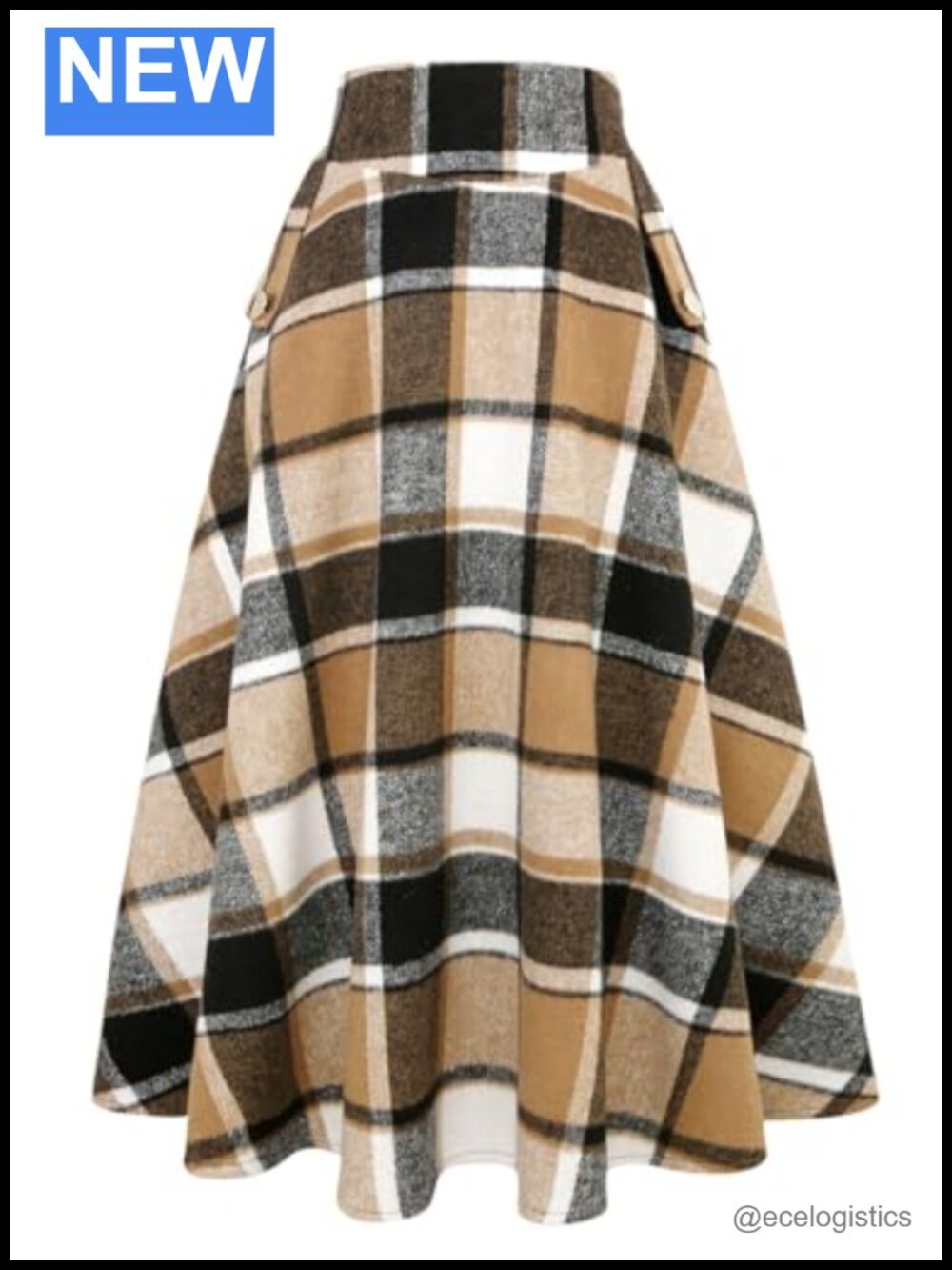 High Waisted Wool Plaid A-Line Maxi Skirt with Side Zipper